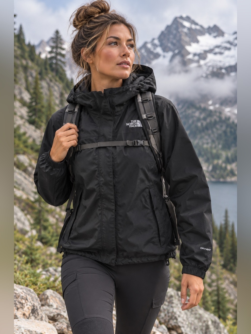 The North Face Women's Black Dry Vent Hooded Waterproof Ski Hiking Jacket L